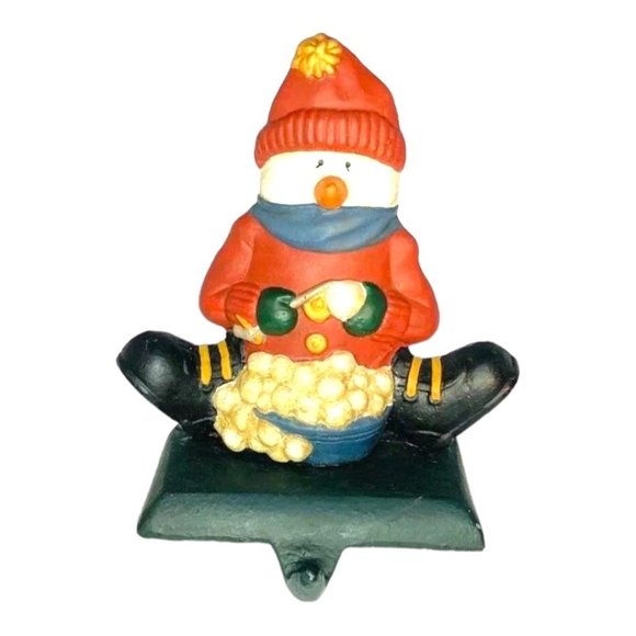 LOT of 2 Santa And Snowman Cast Iron Christmas Stocking Holder Hanger Vintage - Picture 3 of 11